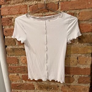Abercrombie & Fitch Ribbed White Scallop Tee